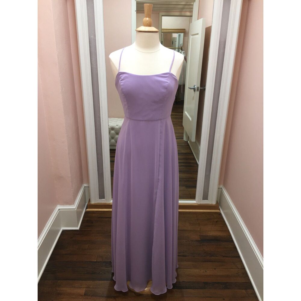 Dessy Pale Purple Long Chiffon Bridesmaid Formal Dress Tie Back Slit